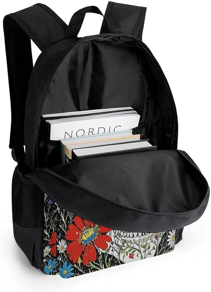 Supdreamc Adults Lightweight Psychedelic Skull Skeleton Floral Art Rucksacks Large Capacity Bookbag With Adjustable Shoulder Straps for Trekking Outdoors Bicycle