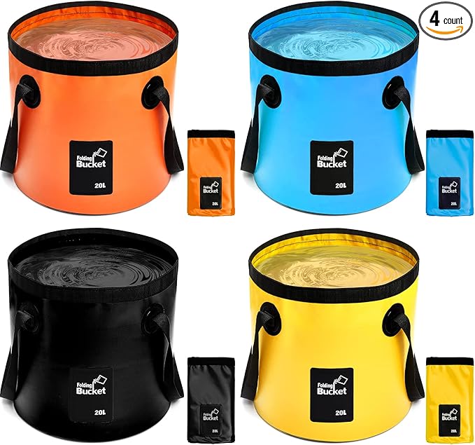 Tessco 4 Pcs 20L Collapsible Bucket with Handle 5 Gallon Portable Collapsible Folding Bucket Foldable Water Container for Camping Hiking Fishing Car Washing