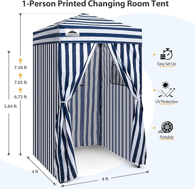 EAGLE PEAK Flex Ultra Compact 4x4 Pop-up Canopy, Sun Shelter, Changing Room, Portable Privacy Canopy Cabana for Pool, Fashion Photoshoots, or Camping, White/Blue