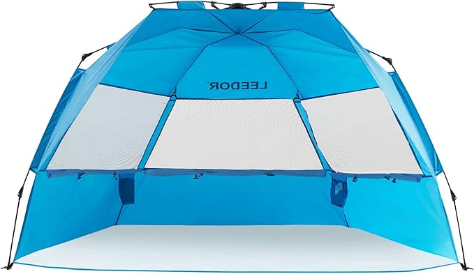 LEEDOR® Beach Tent Sun Shelter Instant Beach Umbrella with UPF 50+ UV Portable Windproof Pop Up Shade for 3 to 4 Person for Family Patent Pending