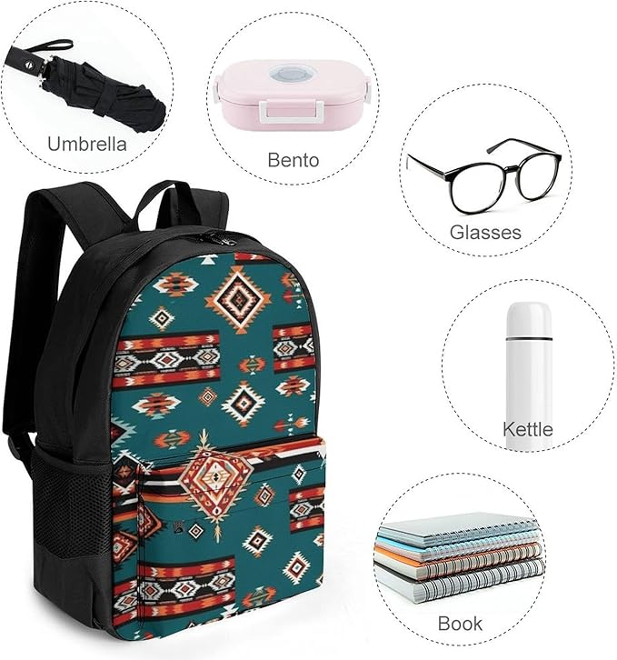 Supdreamc Lightweight Rucksack for Sports Travel Running, Big Capacity Multipurpose Anti-Theft Bookbag, Ethnic Aztec Geometric Indiana Western Southwest Pattern Travel and Sport Backpack Rucksack