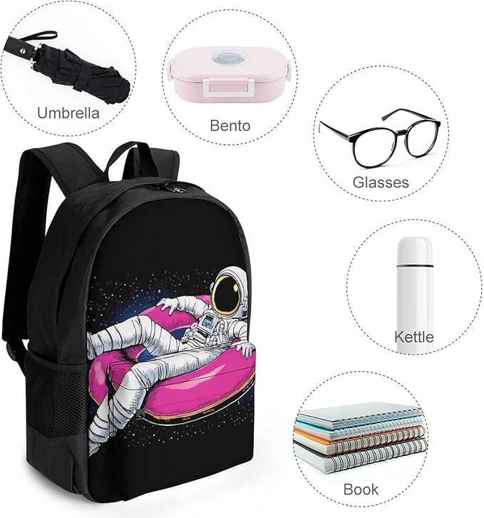 Supdreamc Rucksacks Polyester Anti-Theft Multipurpose Space Astronaut Vacation Carry On Bag Large Capacity Gym Outdoor Hiking Backpack With Smooth Zippers