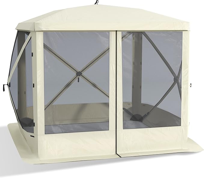 Outsunny Pop Up Camping Canopy Gazebo Screen Shelter Tent with Single Person Easy Set-Up, Ventilating Mesh, Portable Carry Bag for Outdoor Camping Party Event, 7x7FT, Beige