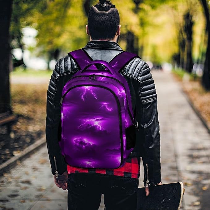 Laptop Backpack Purple Lightning, Work Backpack with Breathable Shoulder Straps for Office Commute