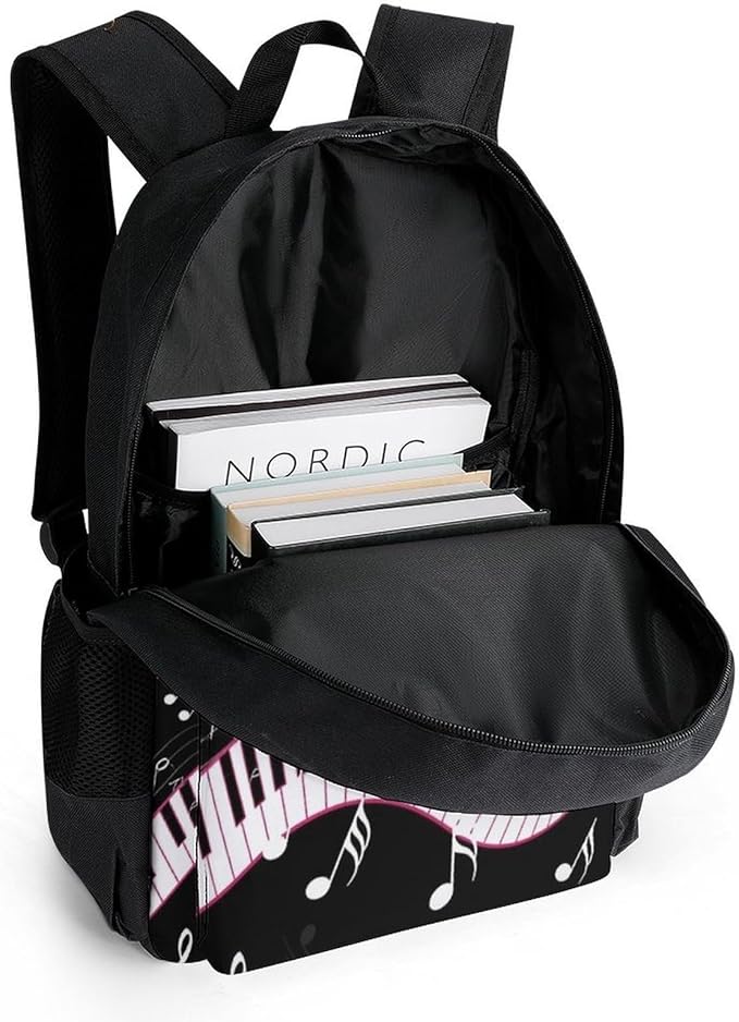 Supdreamc Lightweight Rucksacks for Camping Picnic Walking Cycling, Large Capacity Multipurpose Anti-Theft Carry On Bag, Black And White Piano Keys Music Note Travel Hiking Camping Rucksack