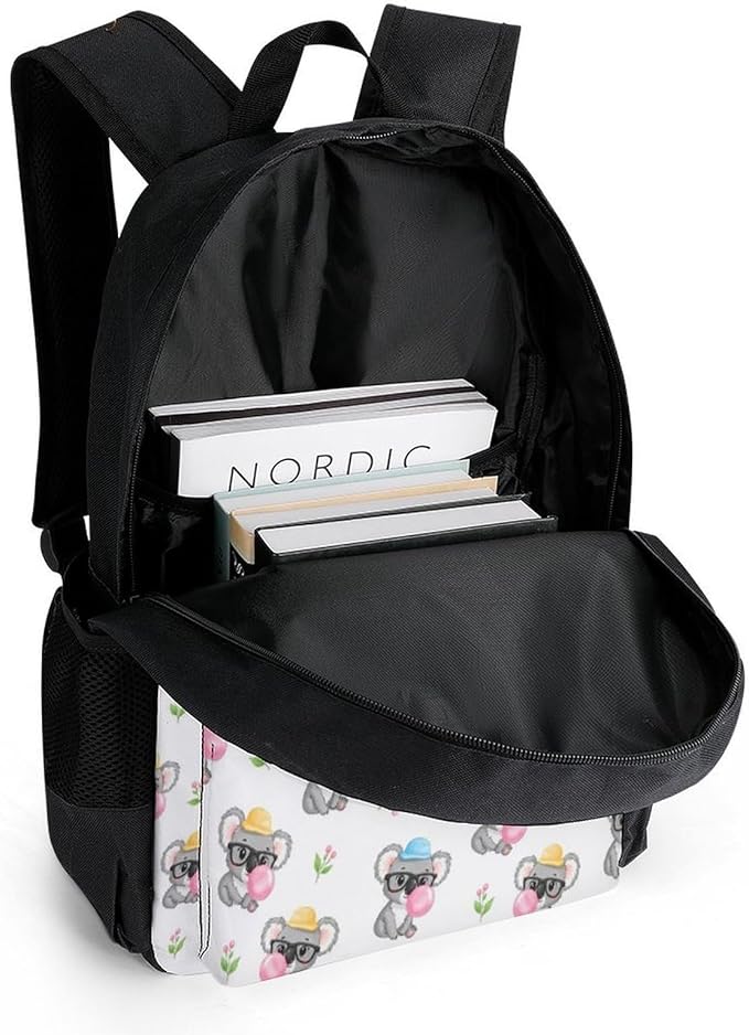 Rucksack Polyester Anti-Theft Multipurpose Bubble Gum Koala White Bookbag Big Capacity Travel and Sport Backpack Rucksack With Side Pockets