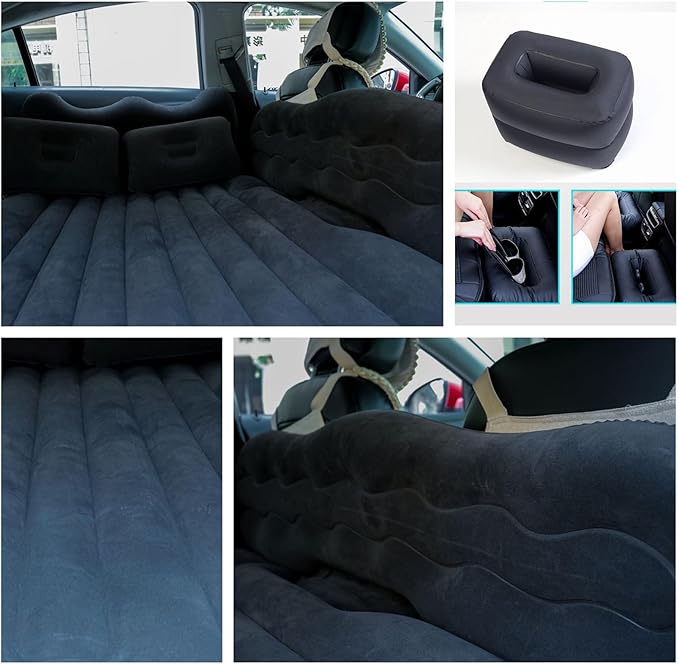 Inflatable Car Air Mattress Back Seat Bed with Air Pump,Portable Thickened Car Travel Camping Sleeping Air Mattress Blow Up Bed for Car Universal SUV