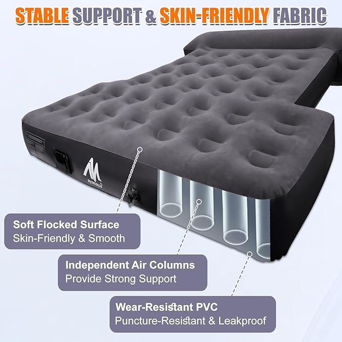 AYAMAYA Truck Bed Air Mattress with Built-in Cordless Rechargeable Pump, Inflatable Mattress with Pillow for 6-6.5ft Full Size Short Truck Beds, Portable Pickup Airbed for Outdoor Camping, Road Trip