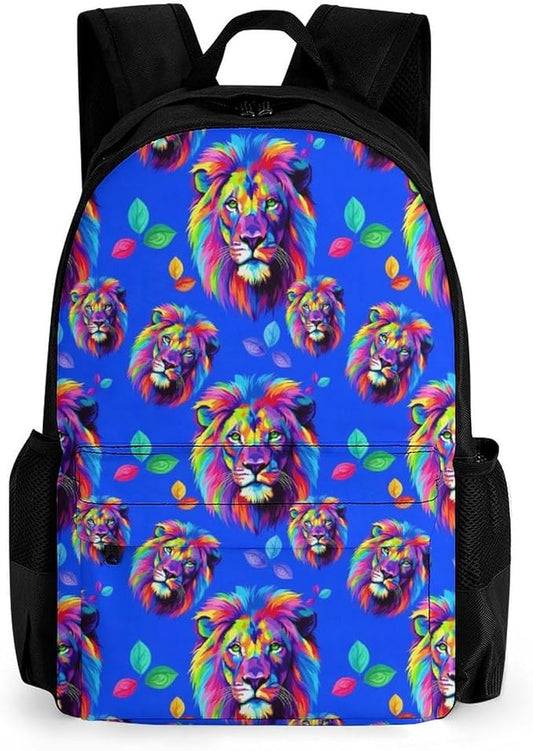 Polyester Daypack for Camping Travel Walking Cycling, Big Capacity Anti-Theft Multipurpose Bookbag, Watercolor King Lion Painting Art Camping Outdoor Backpack