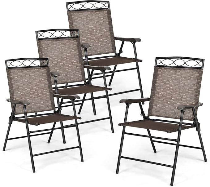 HAPPYGRILL 4-Piece Folding Chairs Outdoor Portable Dining Chair with Armrest for Camping Backyard