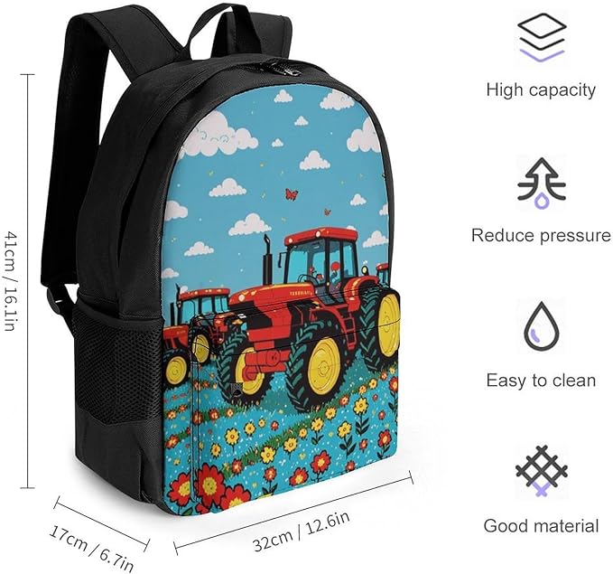 Daypack Backpack Anti-Theft Multipurpose Large Capacity Carry On Bag, Farm Tractor Pattern Traveling Camping Backpack With Side Pockets