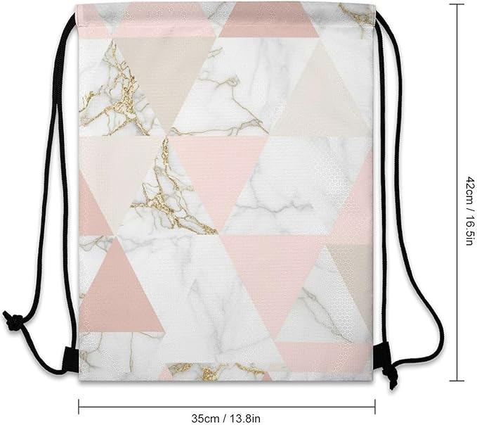 Gym Drawstring Bag Sports Sackpack Waterproof String Backpack with Shoe Compartment for Hiking Swimming Training, Rose Gold Grey Marble Bags