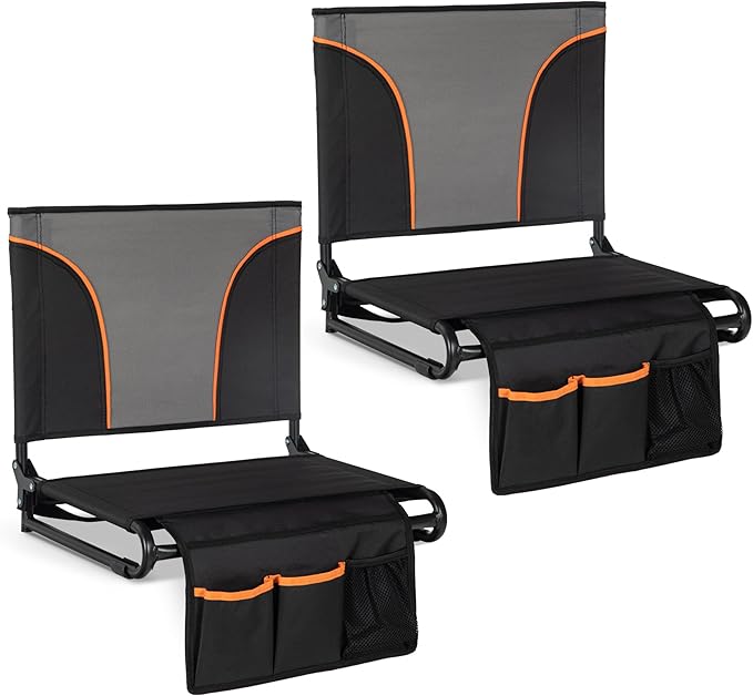 LET'S CAMP Folding Stadium Seats 2 Pack, Portable Bleacher Chairs with Back Support, Lightweight Stadium Chairs for Sports Events, Bleachers & Concerts, Black