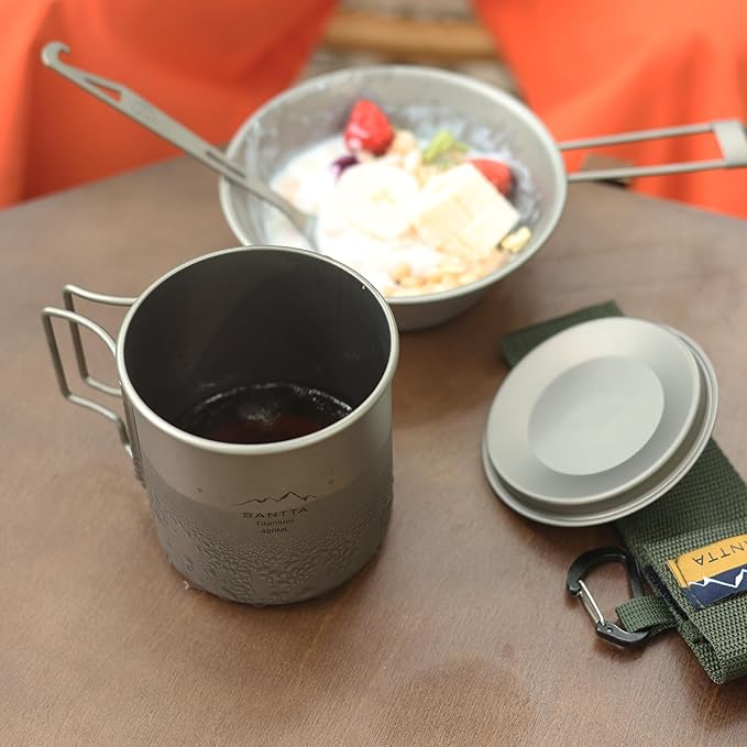 SANTTA Titanium Mug | 12 OZ Leightweight Drinking Cup with Foldable Handle 380mL