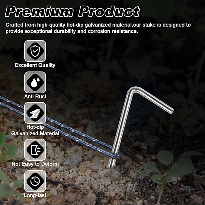 FEED GARDEN 7 Inch Tent Stakes 18 Pack Yard Inflatable Stakes for Outdoor Decorations Metal Pegs Heavy Duty Garden Hooks Camping Tent Spikes for Canopies, Tarp and Outdoor Christmas Decorations
