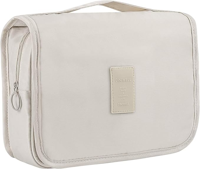 Trawila Travel Hanging Toiletry Bag Cosmetic Bag Makeup Organizers for Men & Women with Sturdy Hook (Beige)