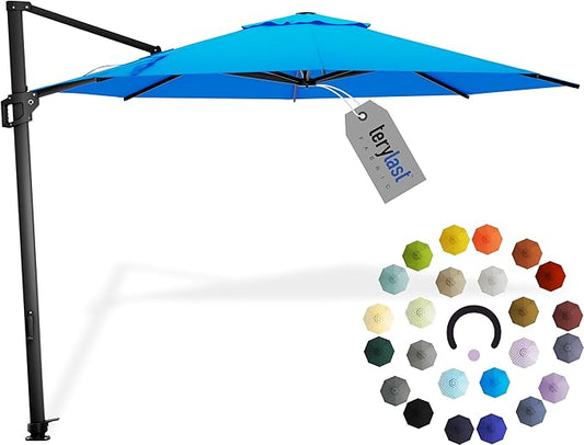 Midtown Umbrellas 10 Ft Outdoor Cantilever Patio Umbrella w/Terylast Cobalt Blue Fabric - Rotate Tilt 360° Offset Patio Umbrella, Deck Patio Umbrella, Backyard Umbrella & Garden Umbrella - Black Frame
