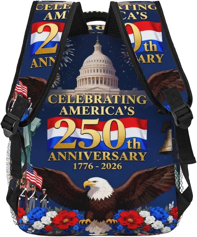 Lightweight Daypack Backpack for Sports Travel Running, Large Capacity Multipurpose Anti-Theft Bookbag, American Anniversary 250th Freedom Patriotic Art Laptop Backpack Daypack