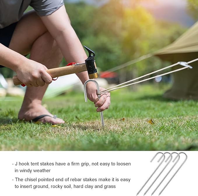 Rebar Stakes 12 Inch, Heavy Duty Galvanised Steel Rebar Ground Stakes, Fence Anchors, Ground Stakes with Hook, Ground Blind Stakes for Marquees, Gazebos, Tents, Trampolines, Camping