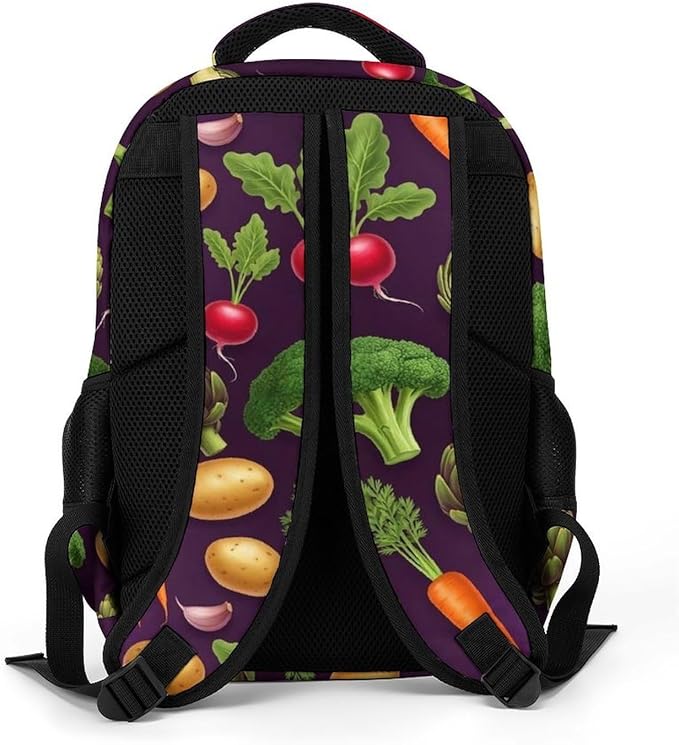 Water Resistant Travel Daypack Vegetable Vegan Farmers Market, Lightweight Laptop Backpack with Water Bottle Pockets for Men Women College Work