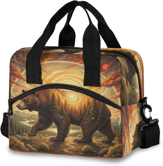 ALAZA Bear at Sunset Lunch Box for Men Women Adults Insulated Lunch Bag Cooler Bag with Adjustable Shoulder Strap for Work Picnic Travel