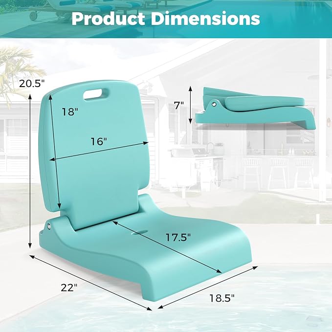 GYMAX 2 Pack Foldable Poolside Chairs for Edge of Pool, Portable Pool Chair with Handle, Drainage Hole, Lightweight Folding Flip Seat for Beaches, Camping, Fishing, Tailgating, Lawn (Mint Green,2)