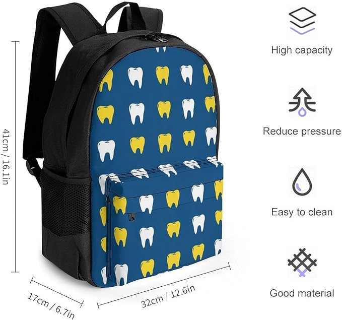 Supdreamc Men Women Lightweight Teeth Molars Dental Blue Backpack Large Capacity Bookbag With Smooth Zippers for Gym Business Running