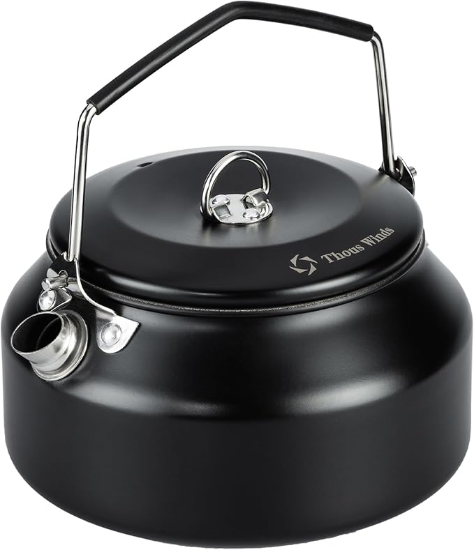 Thous Winds 1L Camping Kettle, Portable Camp Tea Coffee Pot, Lightweight Stainless Steel Teapot, Fast Heating Boiling Water, for Outdoor Campfire Hiking Camping Picnic