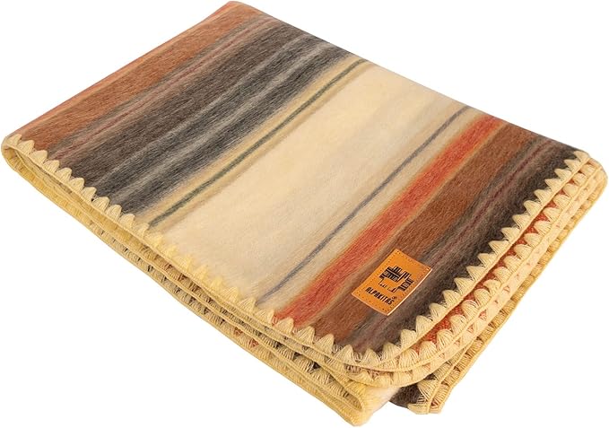 Alpaca Wool Blanket - Queen Size Bed Blanket - Alpaca Throw - Best Gift & Warm Throw, Lightweight, Couch or Camp- Outdoor - 87 x 64 inches (Light Brown)