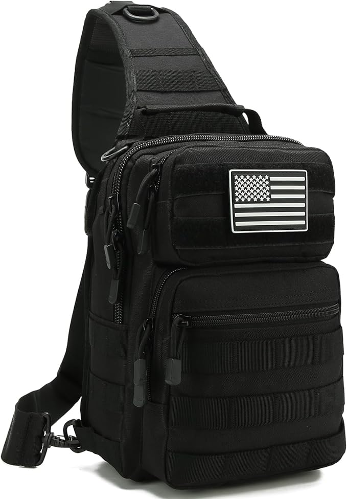 EDC Sling Bag Tactical Shoulder Sling Bag Small Military Crossbody Pack Tactiacal Backpack Rover Chest Bag Pack (Black)