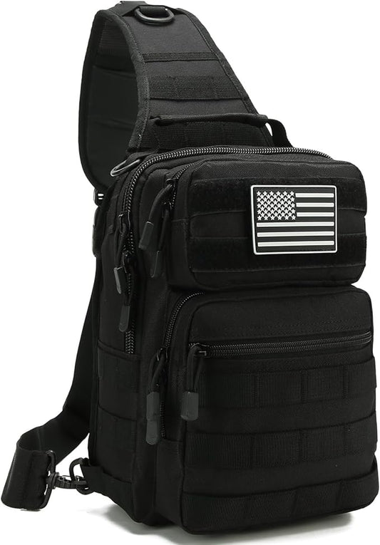EDC Sling Bag Tactical Shoulder Sling Bag Small Military Crossbody Pack Tactiacal Backpack Rover Chest Bag Pack (Black)