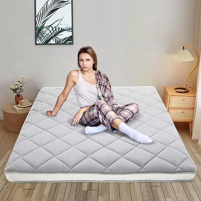 DoCred Full Size Futon Mattress, Extra Thick Foldable Japanese Floor Mattress Memory Foam Sleeping Pad for Adults - Roll Up Mattress Tatami Mat Folding Sleeping Pad Breathable Floor Lounger Guest Bed