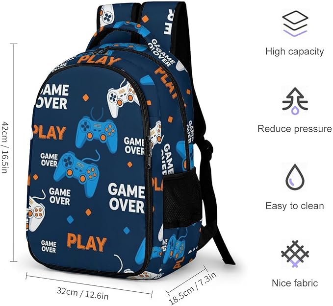 Water Resistant College Bookbag Play Video Game Weapon Games Art, Sturdy Laptop Backpack with Water Bottle Pockets for Men Women Travel Work