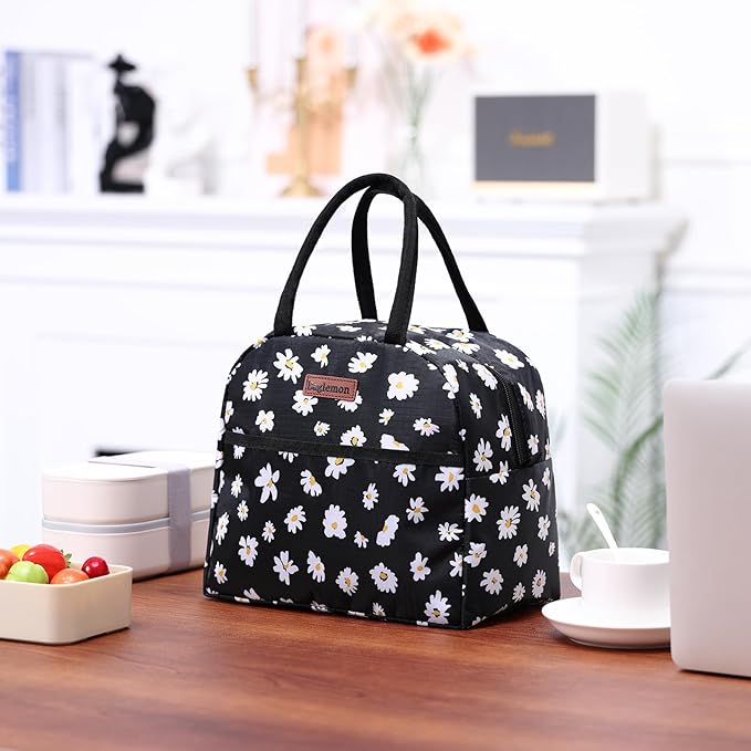 Insulated Lunch Bag for Women Men, Lunch Containers Reusable High Capacity Lunch Tote Bags for Work Picnic (Blackdaisy)