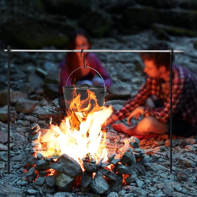 only fire Spit Rotisserie for Outdoor Campfire Grilling, Over Fire Camp Grill with 35×5/16" Square Spit Rod