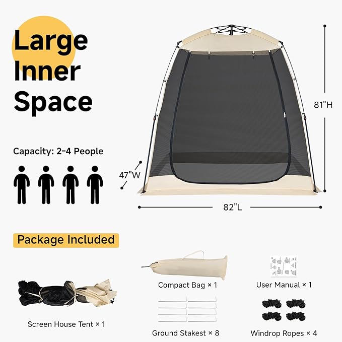 Alvantor Upgraded Screen House Gazebo, 2-4-6 Person Pop Up Screen Tent, Instant Screen Room with Carry Bag, Outdoor Mosquito Tent Camping, Sun Shade Shelter for Patio, Garden, Backyard, Deck