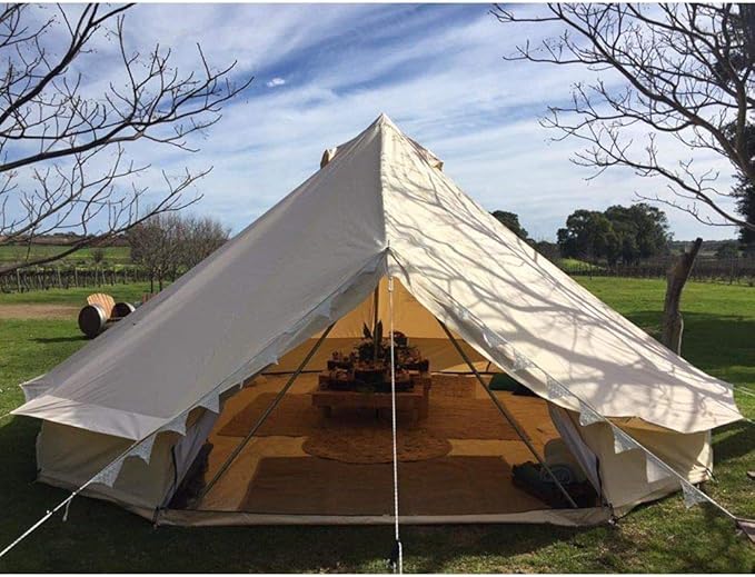 INTSUPERMAI Bell Tent 16.4ft (5m) Canvas Tent 4-Season Yurt Tents Oxford Canvas Bell Yurt Tents for Family Glamping Outdoor Hunting
