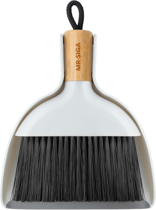 MR.SIGA Mini Dustpan and Brush Set, Portable Cleaning Brush and Dustpan Combo with Bamboo Handle, 1 Set