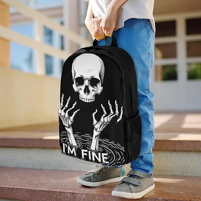 Supdreamc Lightweight Daypack Backpack for Sports Travel Running, Large Capacity Multipurpose Anti-Theft Bookbag, Funny Skull Head Fine Skeleton Laptop Backpack Daypack