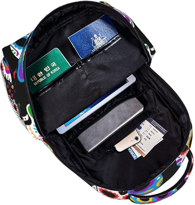 Men Women Polyester Dead Sugar Skull Backpack Large Capacity Bookbag With Smooth Zippers for Climbing Picnic Bicycle