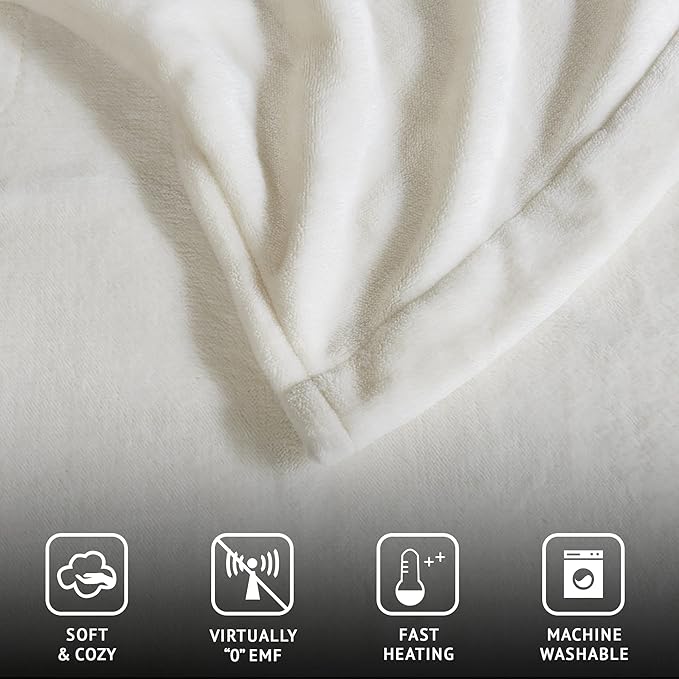 Beautyrest Heated Electric Blanket for Cold Weather, Fast Heating Heated Blanket, Auto Shut Off, Virtually Zero EMF, Multi Heat Setting, UL Certified, Ivory Queen (90 inx84 in)
