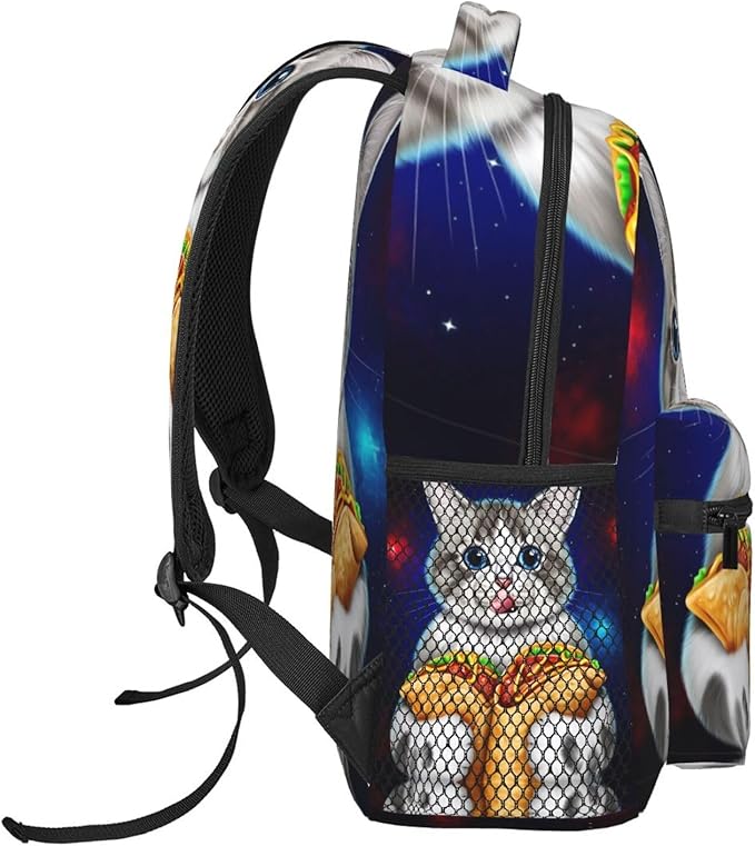 Rucksack Polyester Anti-Theft Multipurpose Galaxy Taco Cat Pizza Art Bookbag Big Capacity Travel and Sport Backpack Rucksack With Side Pockets