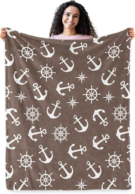 Nautical Throw Blanket, Sailing Gifts for Men Women, Nautical Anchor Decor Soft Blanket for Couch Bed 60" X 50"