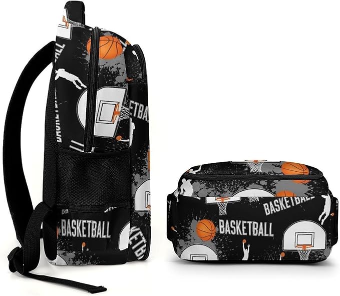 Casual Lightweight Laptop Backpack Game Sports Basketball Print Art, Cute Travel Daypack with Tumbler Holder for College Nurse Teacher Work Commute