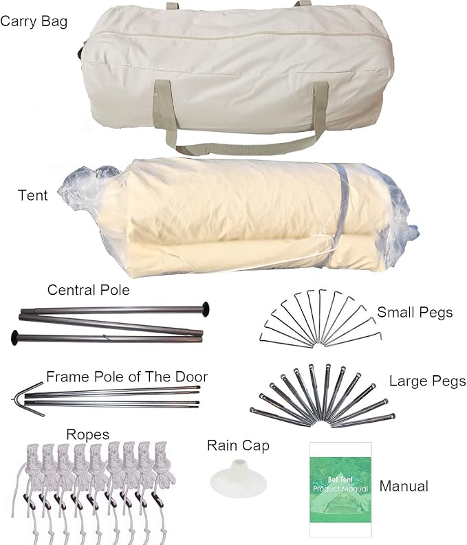 4 Season Waterproof Large Family Camping Cotton Canvas Bell Tent Beige Glamping Tent with Roof Stove Jack Hole and Electric Cable Hole (Diameter: 7M-22.97ft)