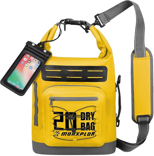 Dry Bag Waterproof,5L/10L/20L/30L Roll Top Dry Bag Backpack with WaterProof Phone Case for Swim,Kayak(Yellow 20L)