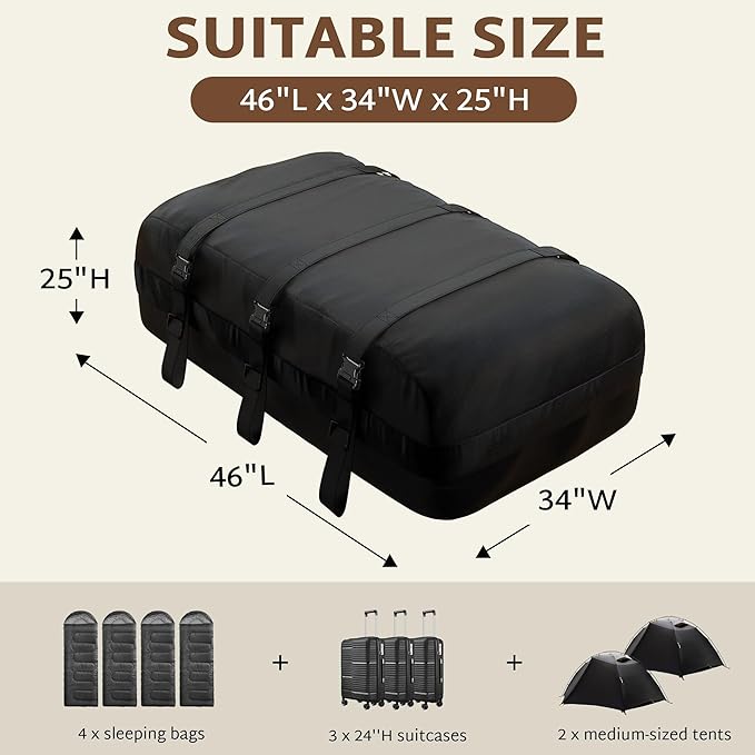 iBirdie Roof Rack Cargo Carrier 22.6 Cubic Feet, Soft-Shell Rooftop Cargo Box, Waterproof Heavy Duty 1200D for Car with/Without Roof Rack, Includes Anti-Slip Mat, Door Hooks, 46x34x25 inches