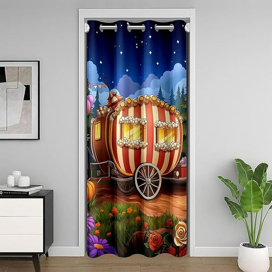 Galaxy Camper Door Curtain For Doorway Privacy for Kids Girls - Cute Floral Pumpkin Tent Blackout Curtain Dreamy Happy Camping Door Drape Fairy Tale Camping Aesthetic Window Treatment 42"W x 84"L