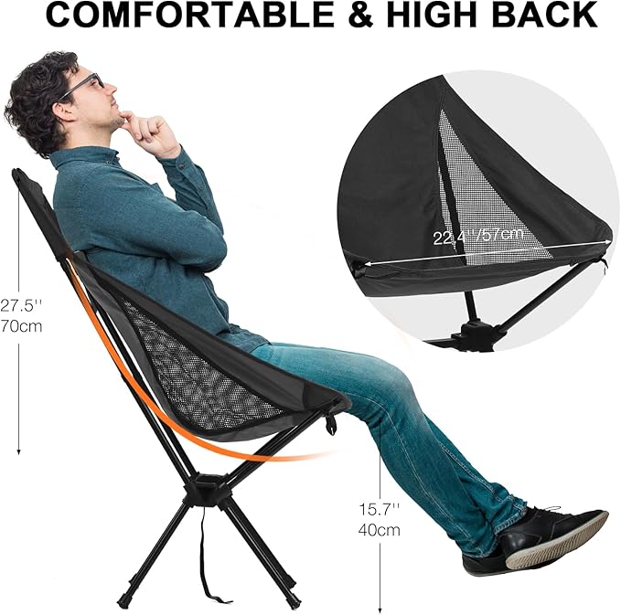Folding Portable Camping Chair, Lightweight Compact Backpacking Hiking Chair, Beach Chair for Adults,Black