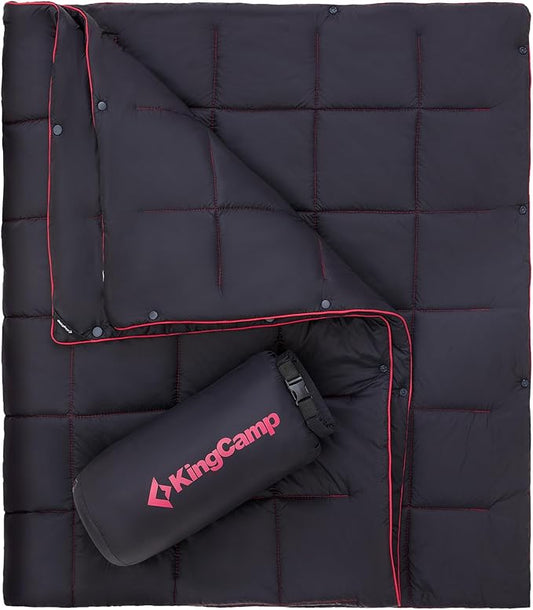 KingCamp Ultralight Camping Blanket, Packable Down Alternative Puffy Wearable Blankets Weatherproof Warm Package Quilt with Snap Buttons for Outdoor Hiking Travel Picnic Stadium (69"L x 53"W, Black)